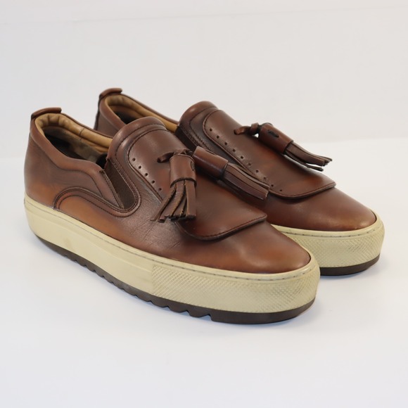 Salvatore Ferragamo Tassel Kiltie Loafers Mens 8 Brown Leather Platform D15S